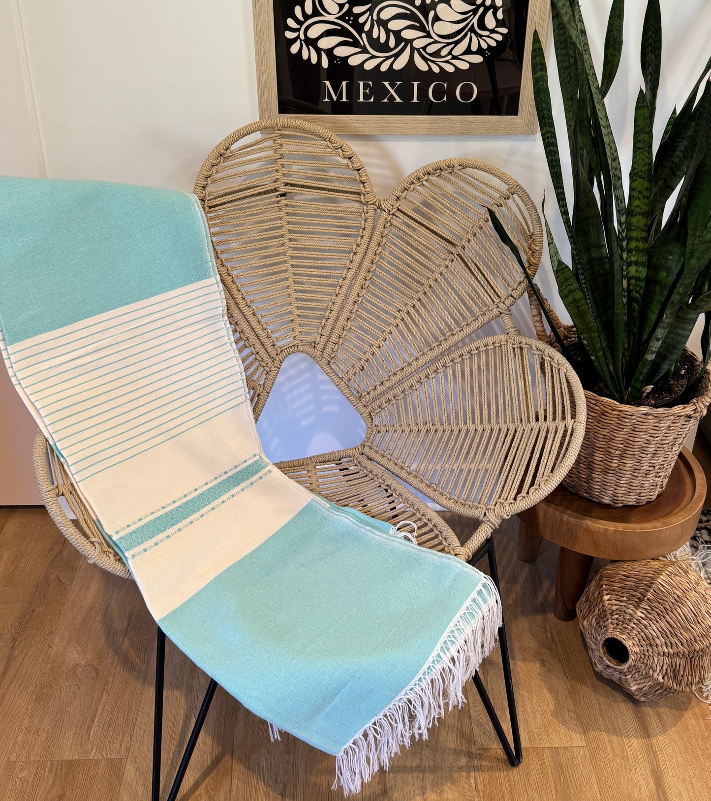 Handwoven Mexican Throw Blanket | Pale Turquoise