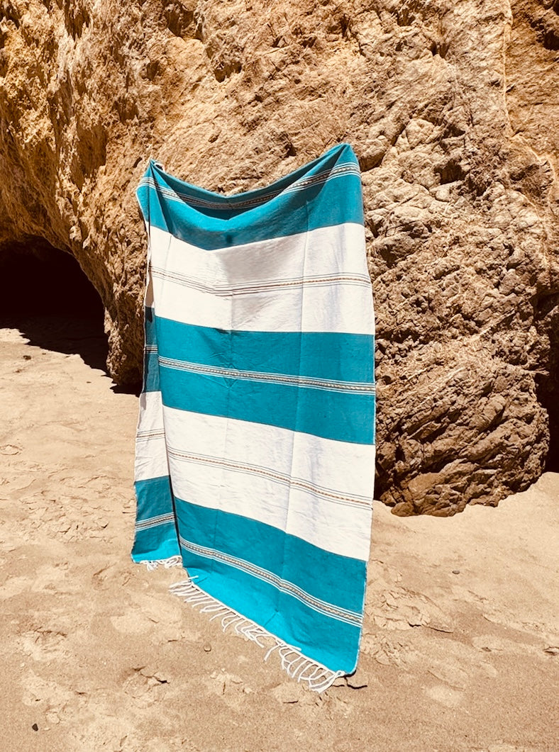 Alondra Handwoven Mexican Throw Blanket | Teal