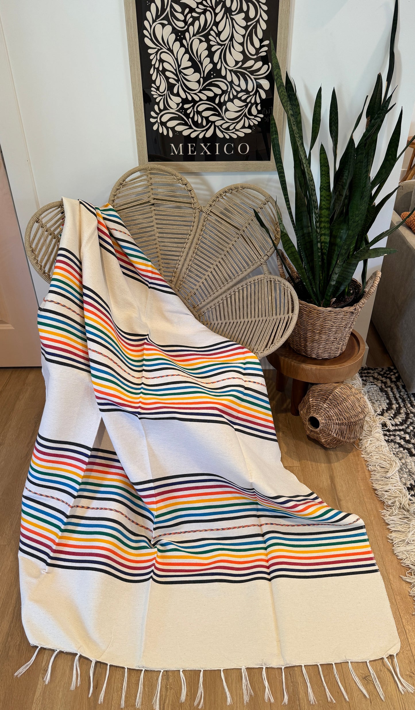 Emilia Handwoven Mexican Throw Blanket | Rainbow