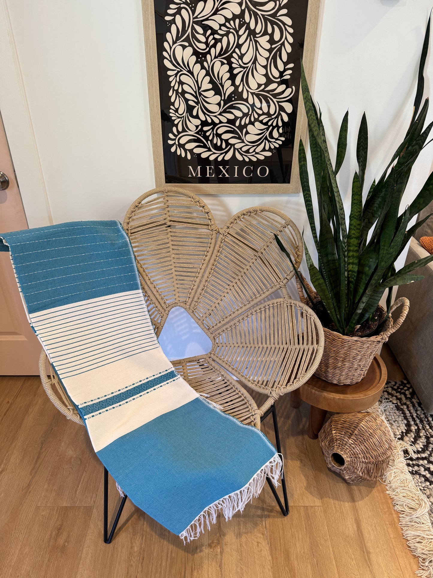 Handwoven Mexican Throw Blanket | Ocean Blue
