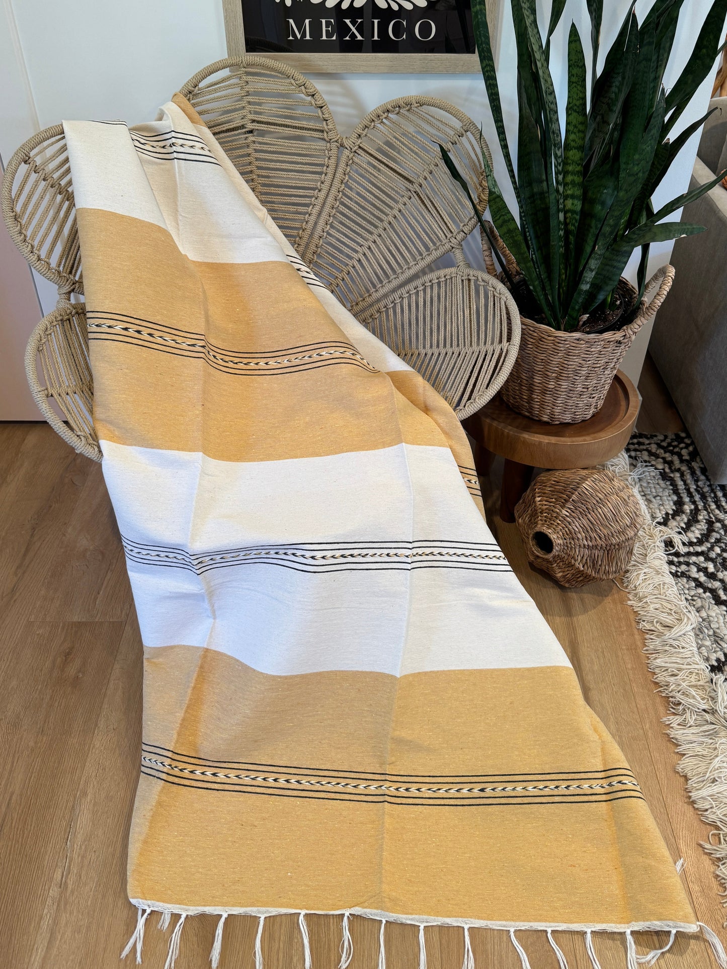 Handwoven Mexican Throw Blanket | Yellow
