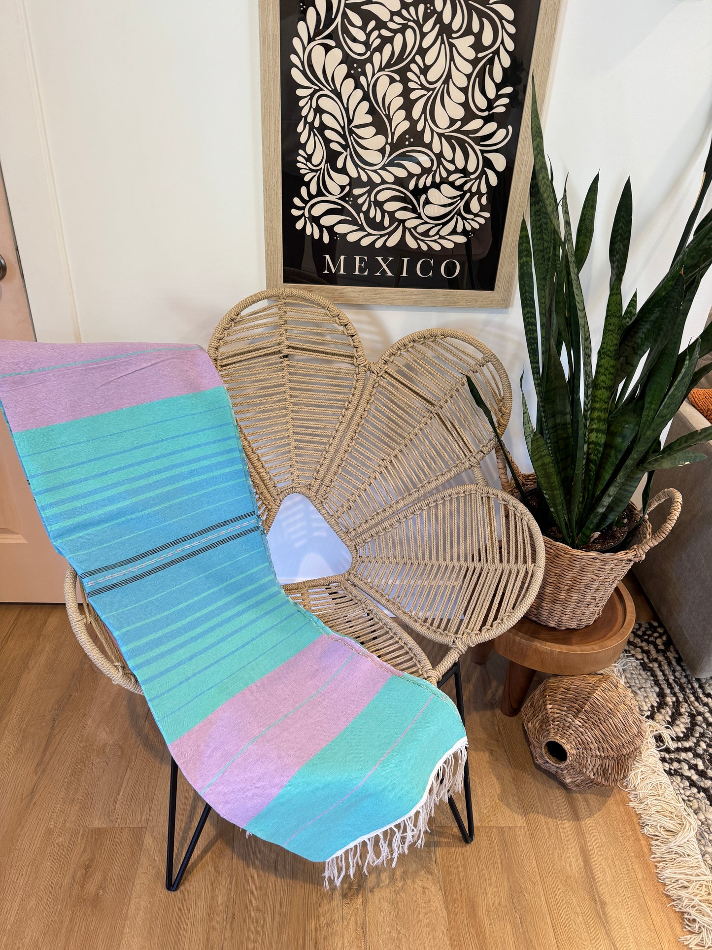 Carmen Handwoven Mexican Throw Blanket | Teal/Lilac