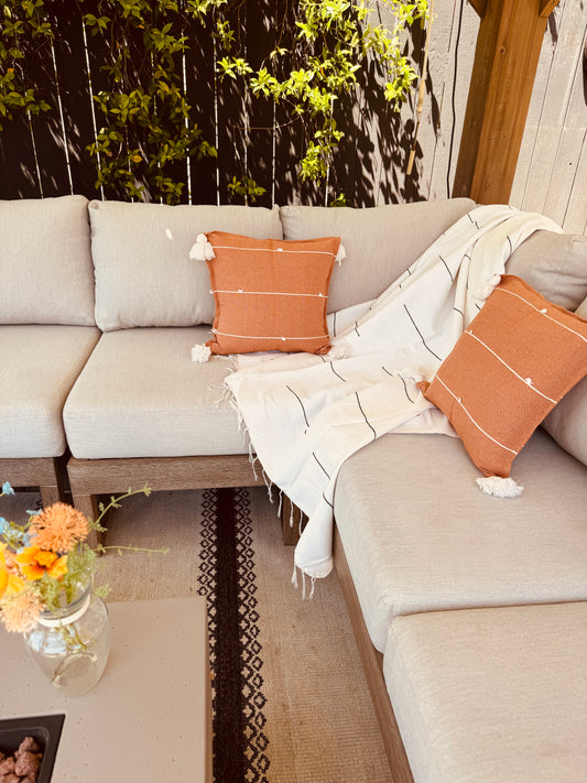 Handwoven Mexican Throw Blanket | White/Black Stitching