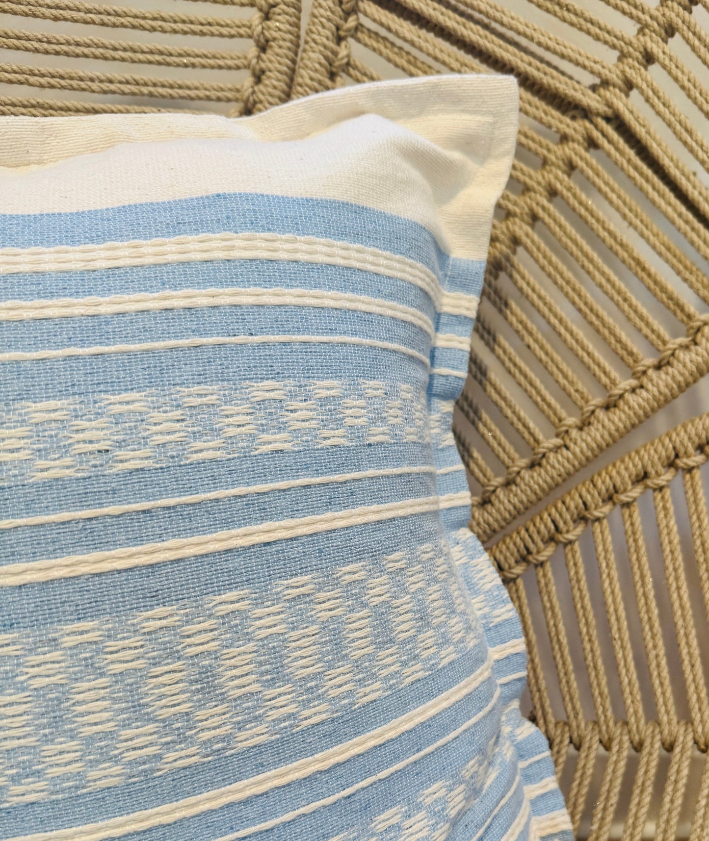 Handwoven Mexican Pillow Cover | Ivory, Baby Blue