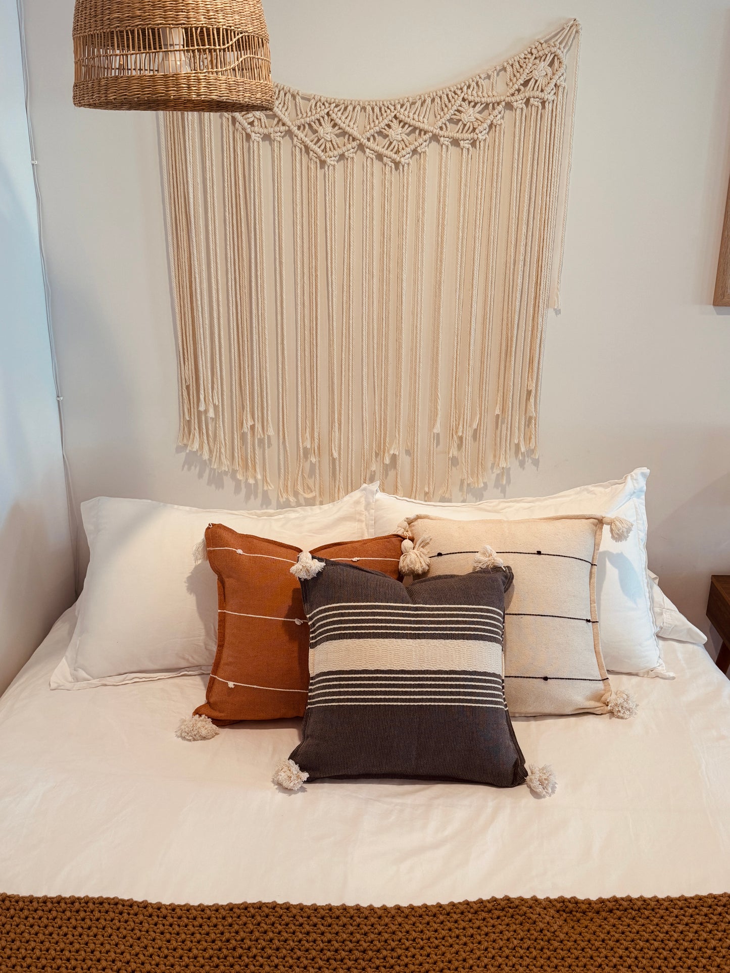 Handwoven Mexican Pillow Cover with Tassels | Ivory, Black