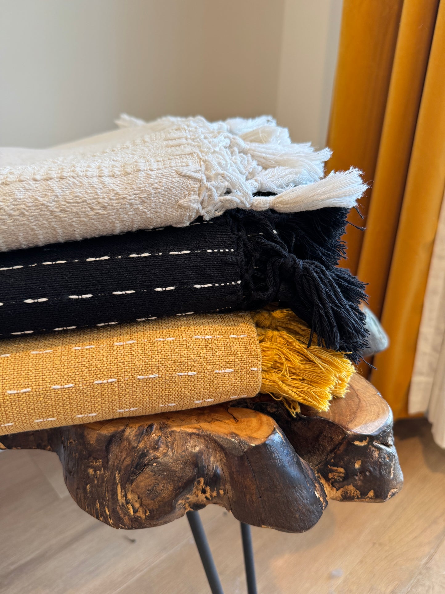 100% Cotton Woven Quilt | Mustard Yellow, Cream Double