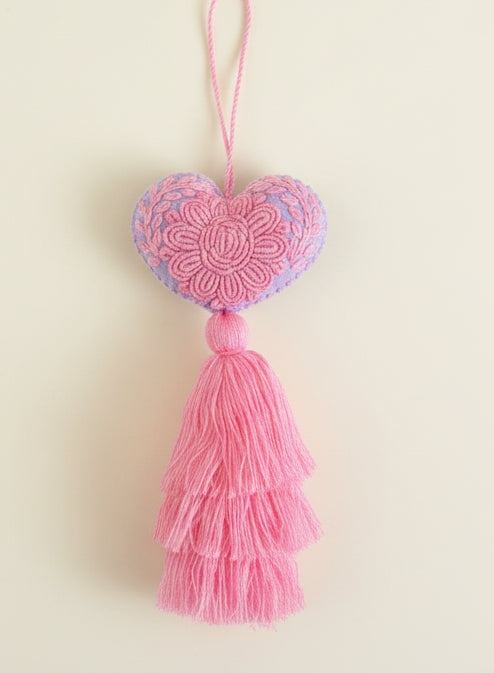 Two toned heart pompom / Purple, Pink