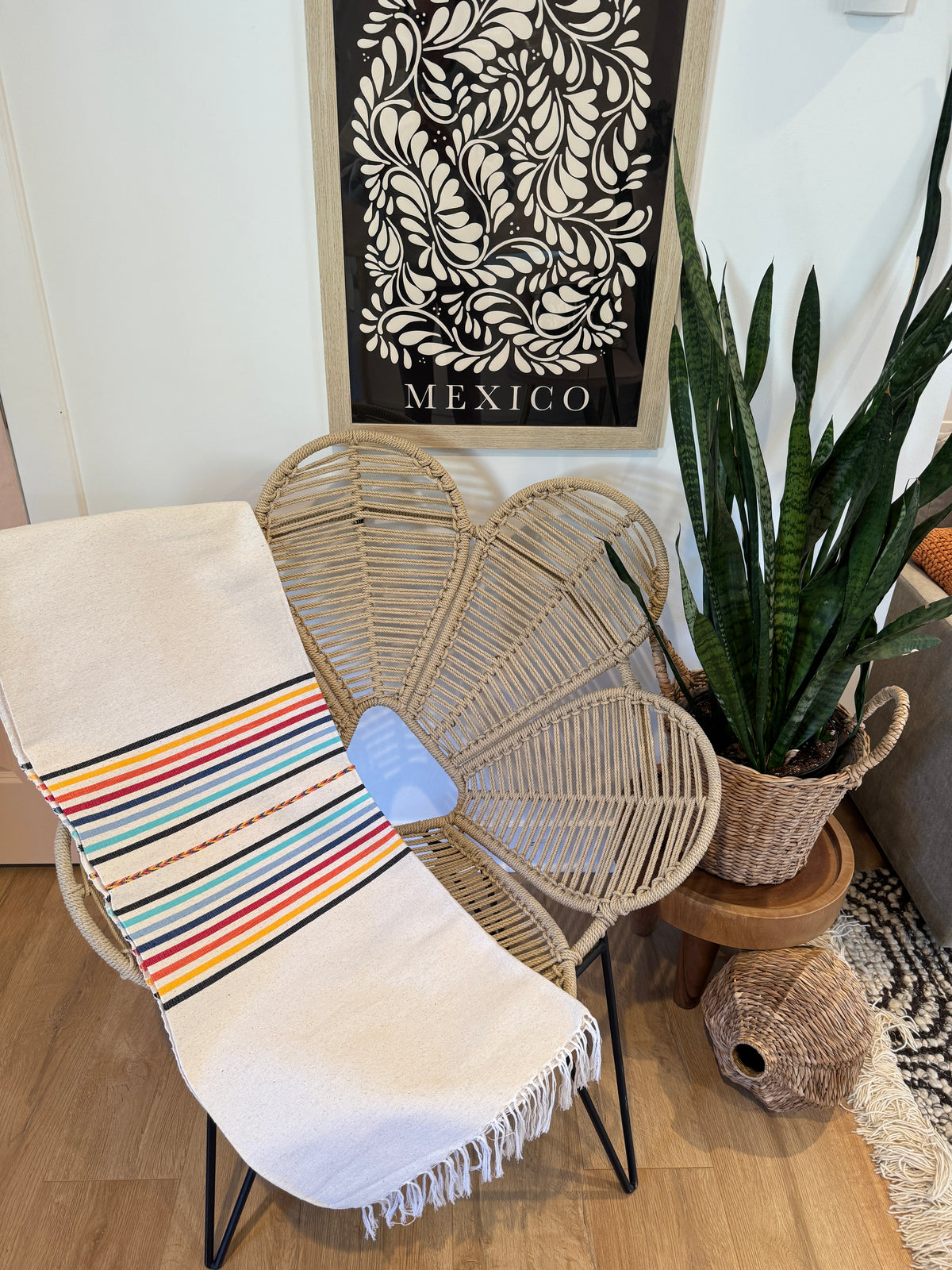 Handwoven Mexican Cotton Throw | Two-Row Rainbow