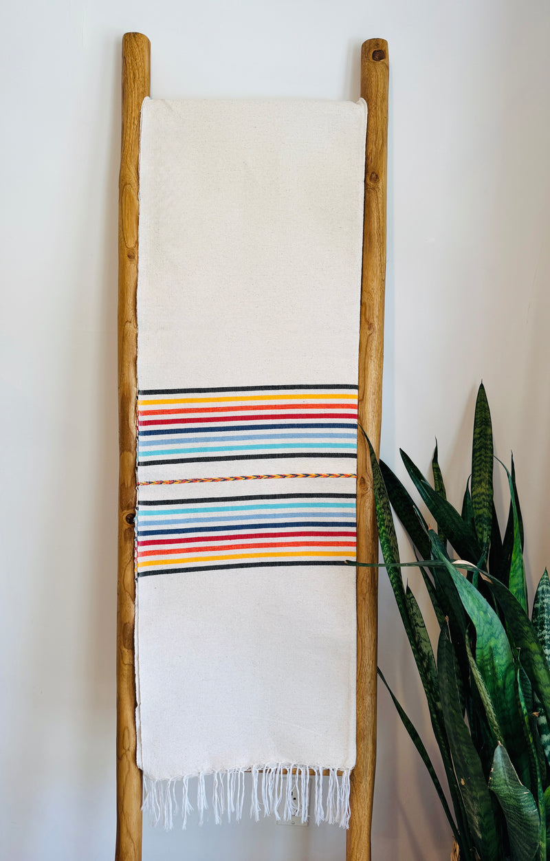 Handwoven Mexican Cotton Throw | Two-Row Rainbow