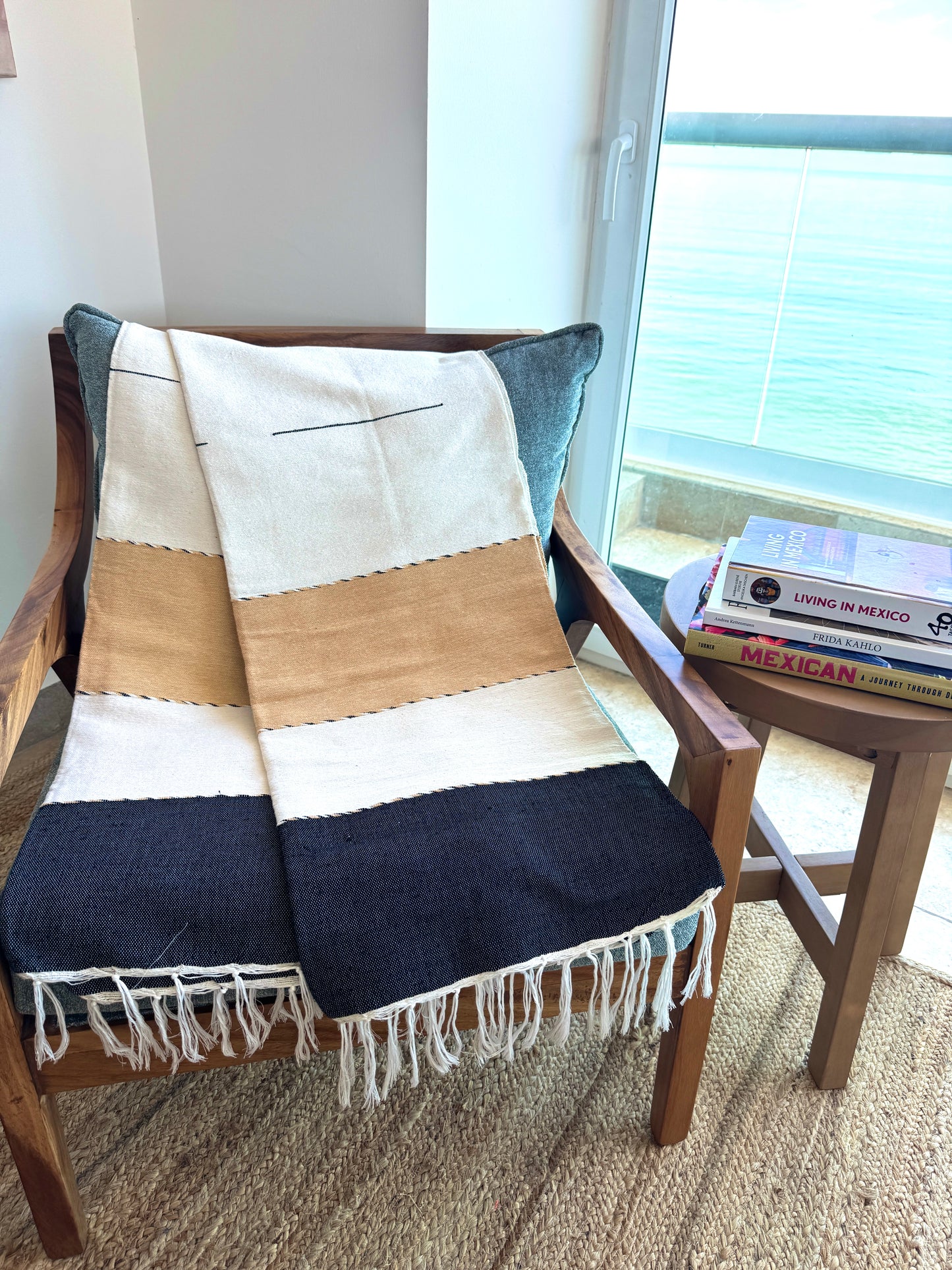 Handwoven Mexican Throw Blanket | Pale Yellow, Black