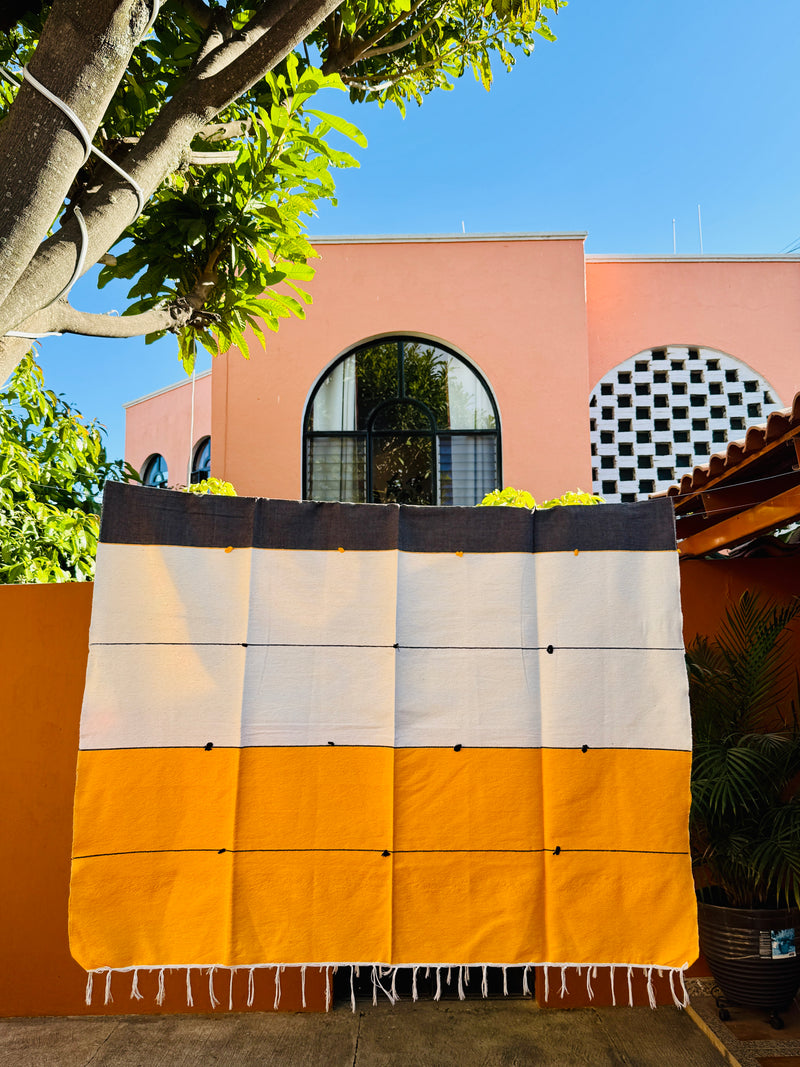 Handwoven Mexican Cotton Throw | Black & Yellow