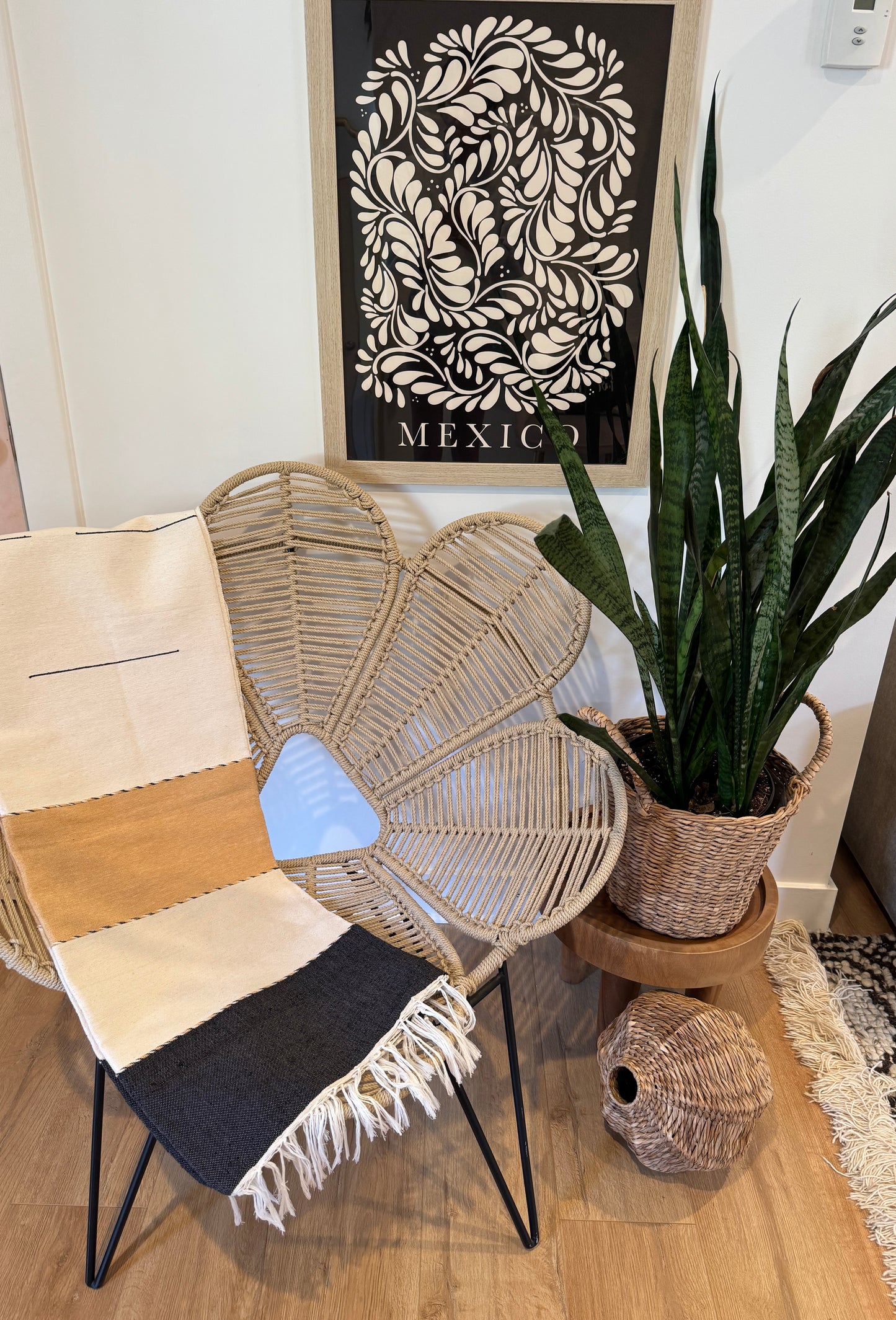 Handwoven Mexican Throw Blanket | Pale Yellow, Black