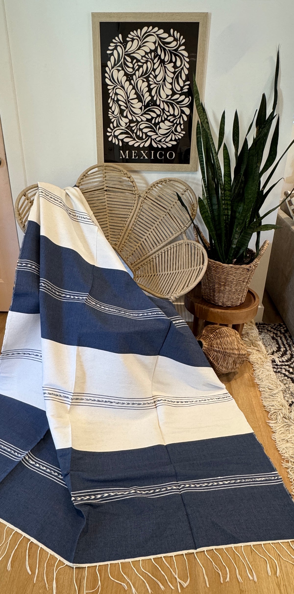 Handwoven Mexican Cotton Throw Blanket | Denim
