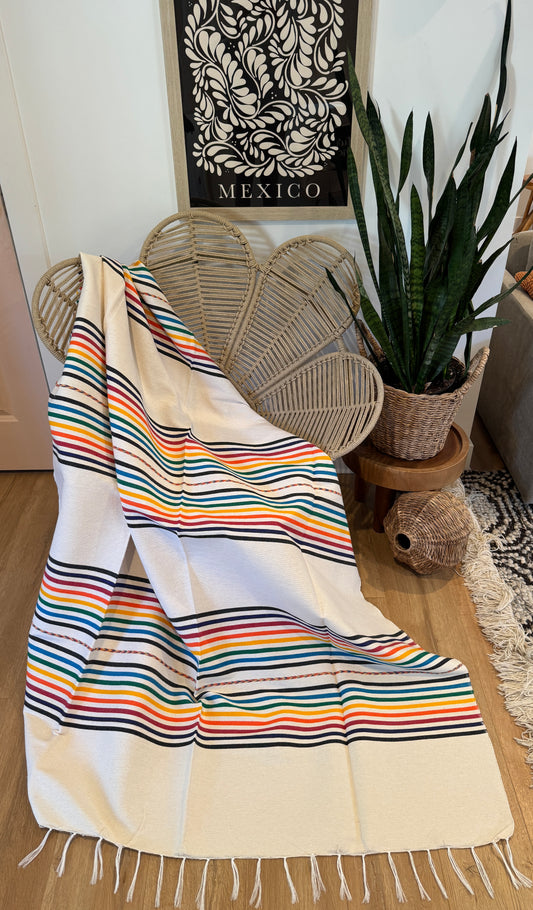 Emilia Handwoven Mexican Throw Blanket | Rainbow