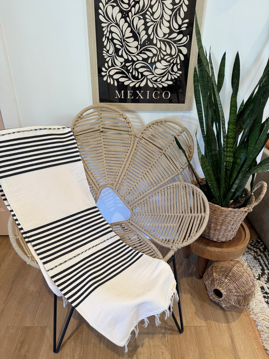 Luisa Handwoven Mexican Throw Blanket | Black/White