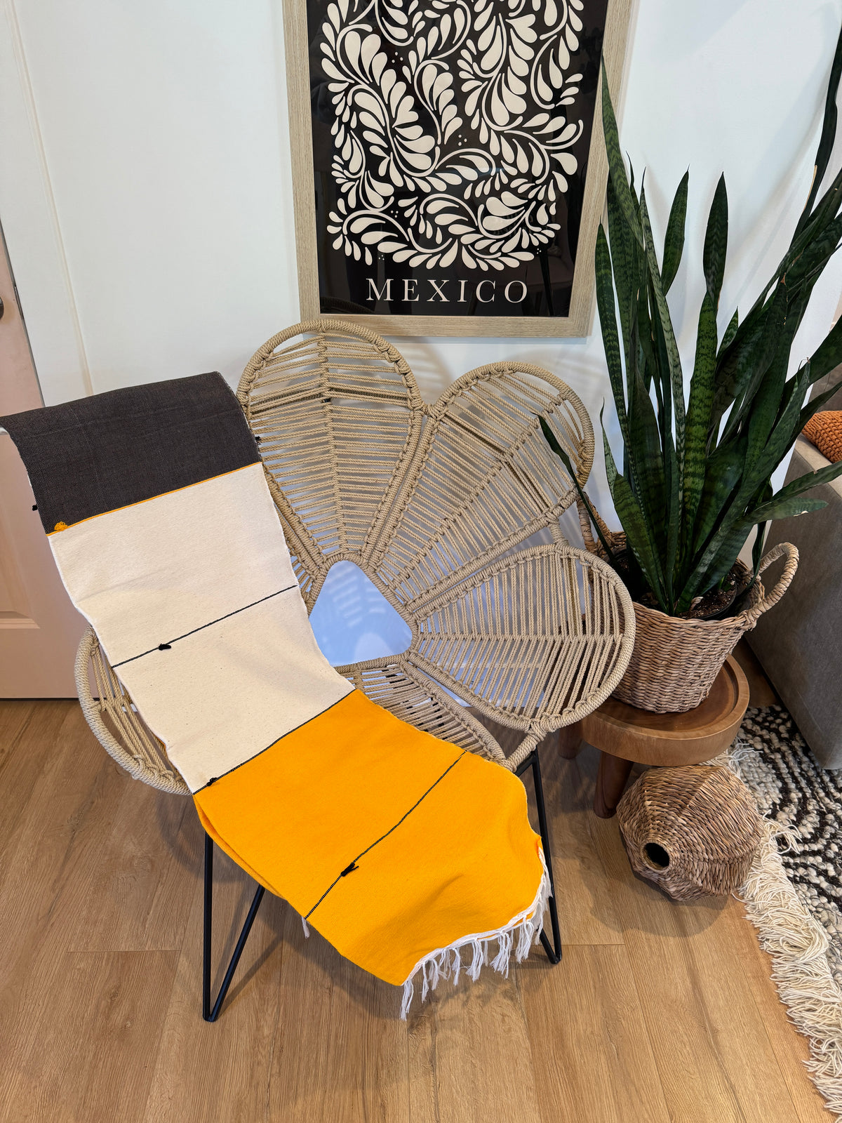 Handwoven Mexican Cotton Throw | Black & Yellow