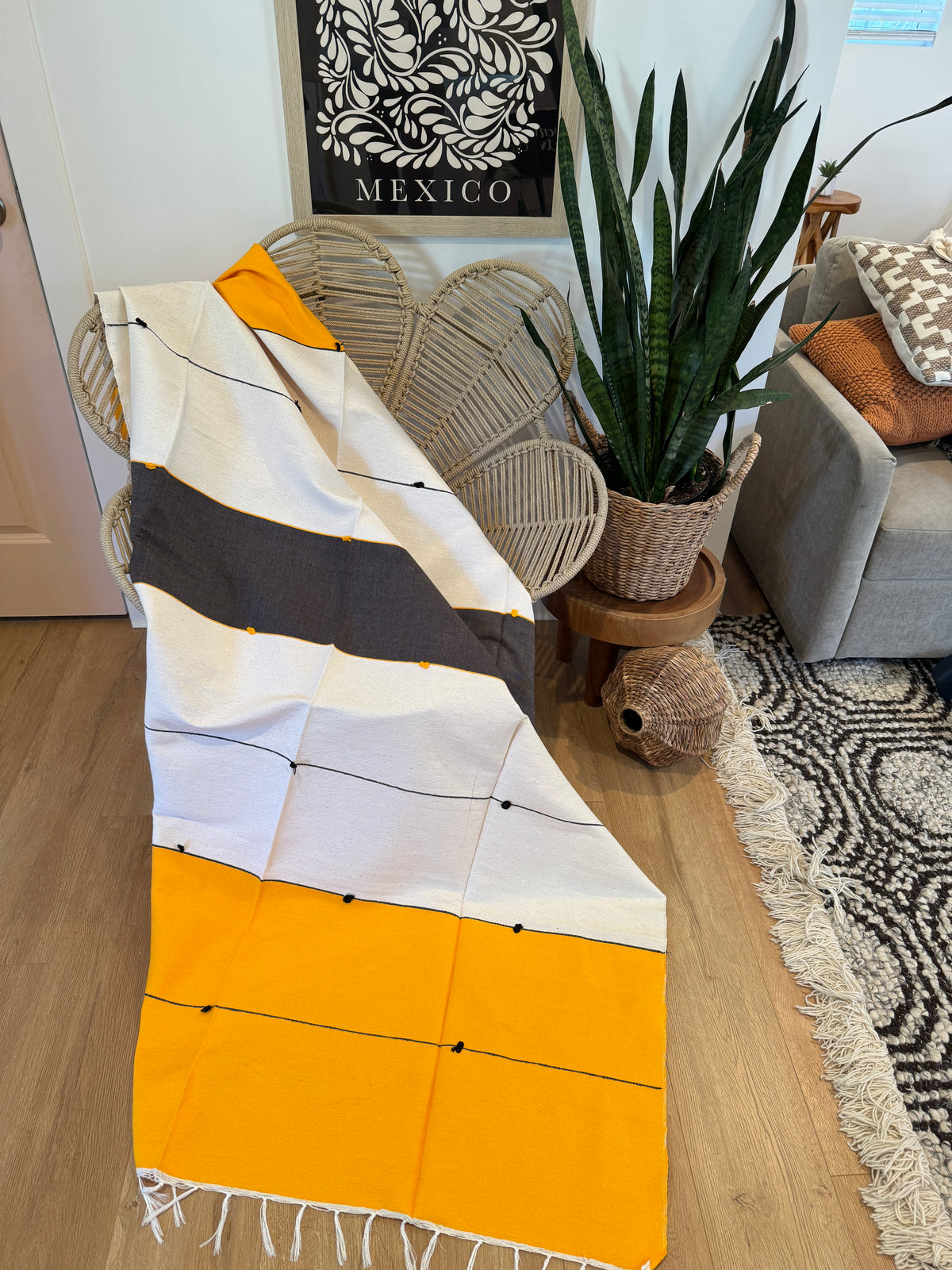 Handwoven Mexican Cotton Throw | Black & Yellow
