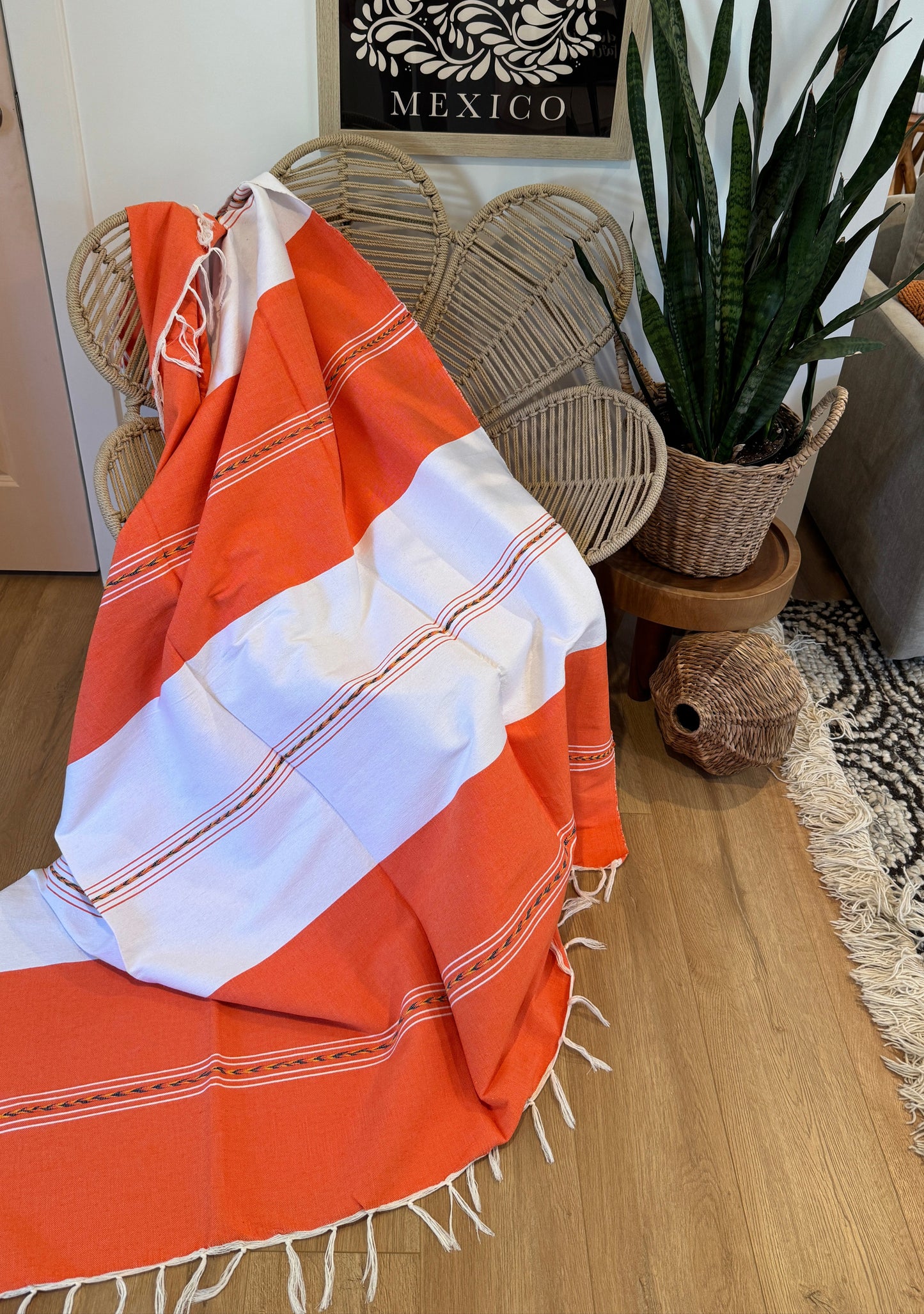 Handwoven Mexican Throw Blanket | Orange