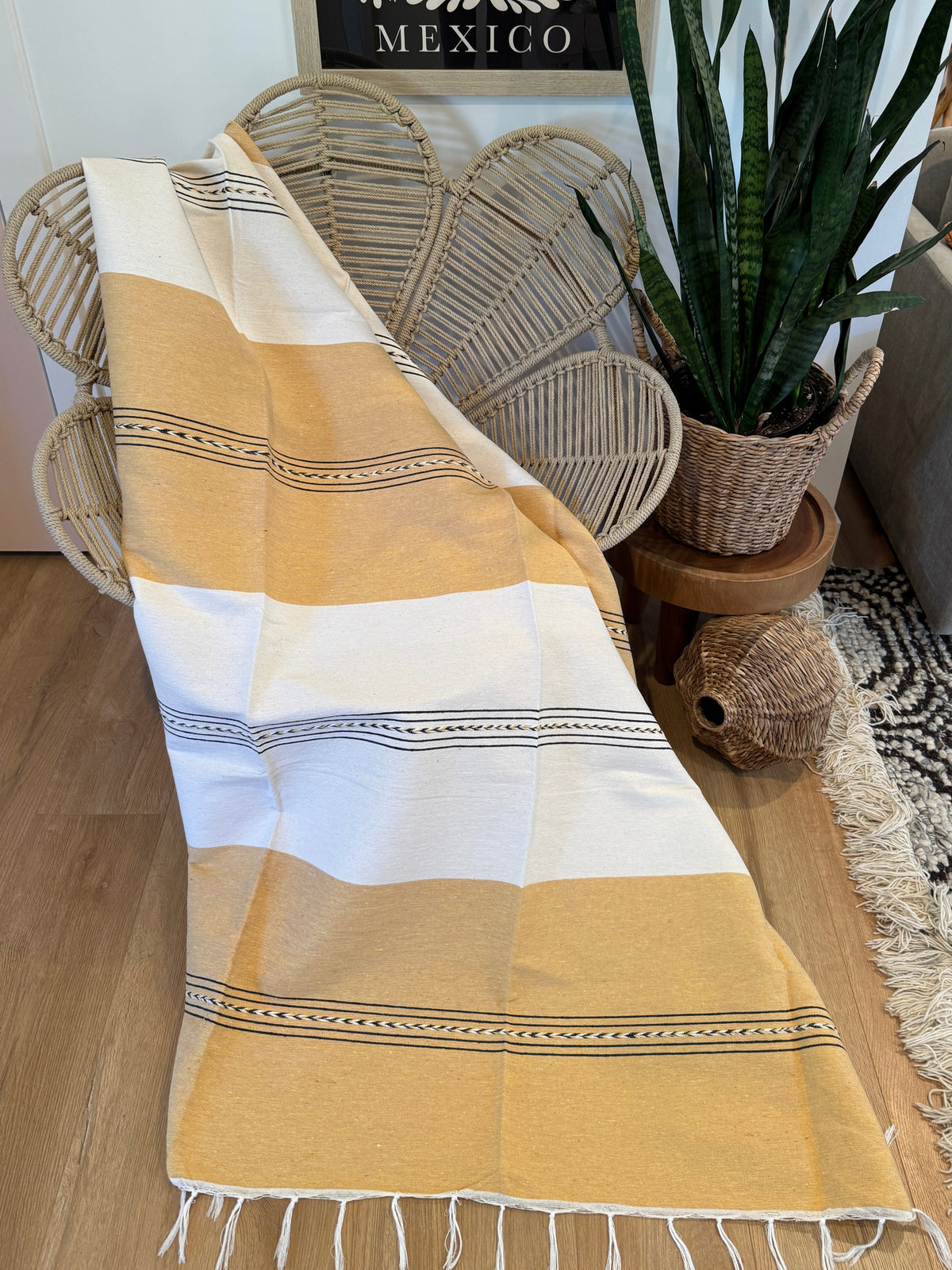 Handwoven Mexican Cotton Throw | Yellow
