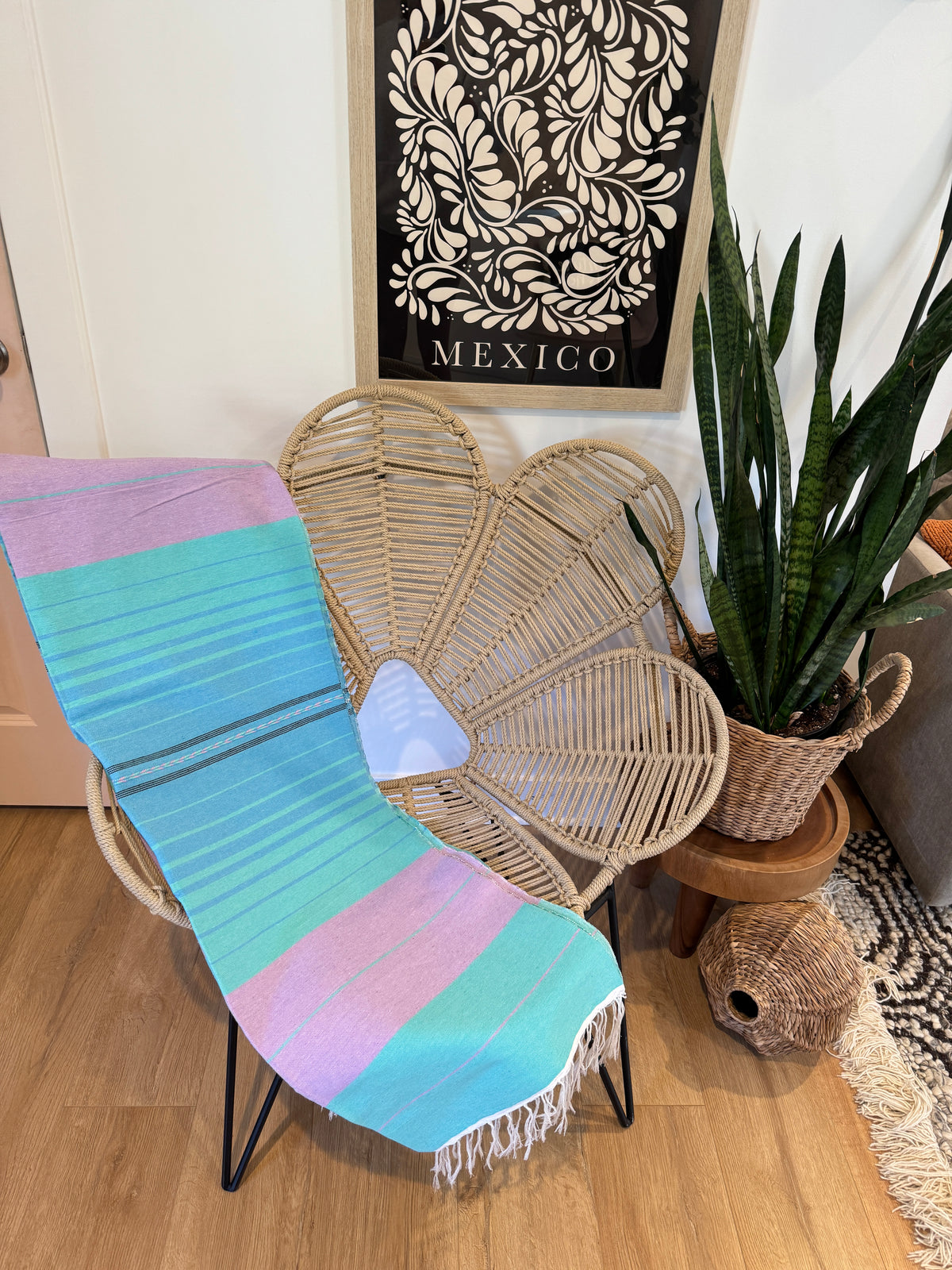 Handwoven Mexican Cotton Throw Blanket | Teal/Lilac