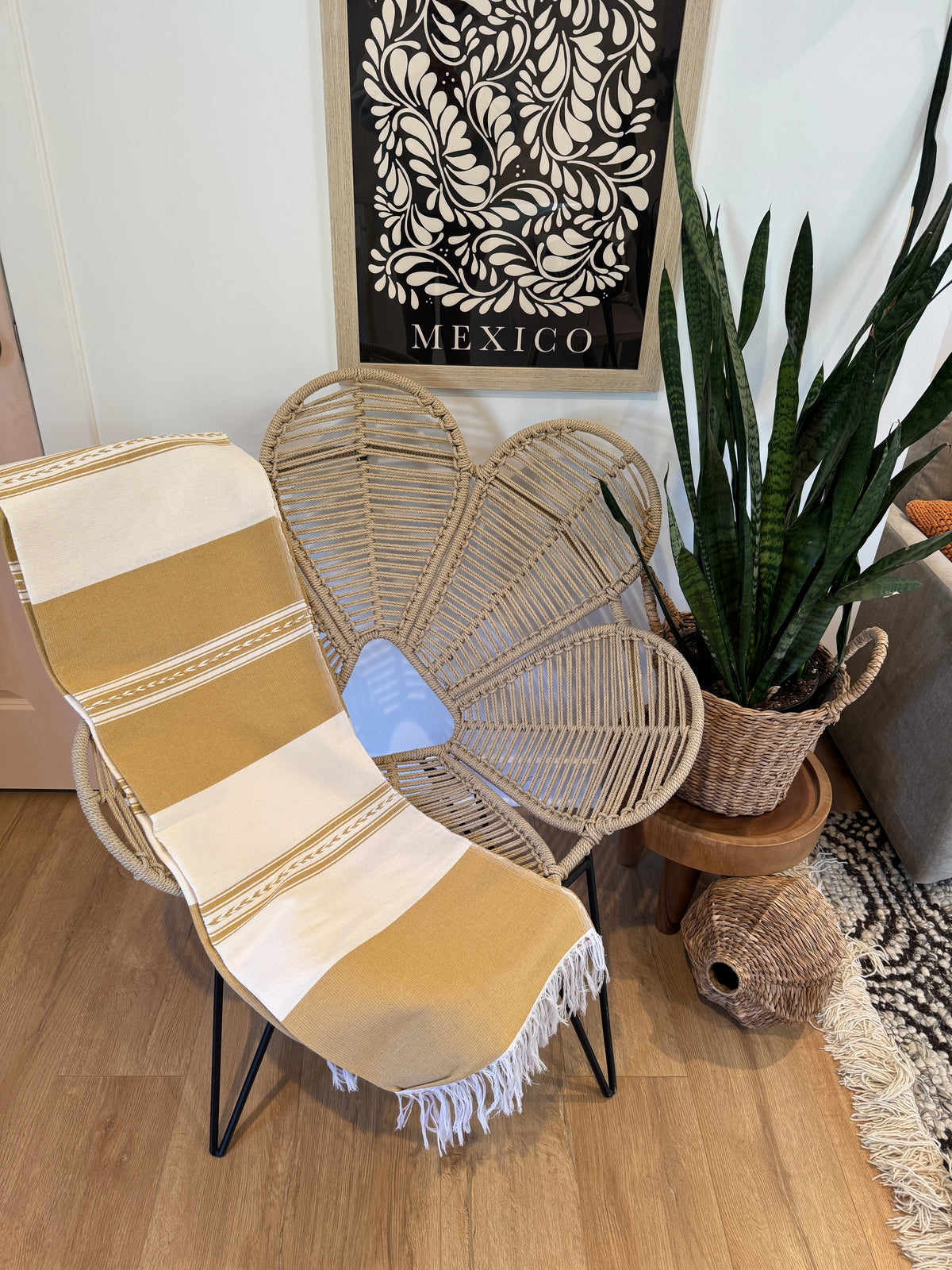 Handwoven Mexican Cotton Throw | Mustard Yellow