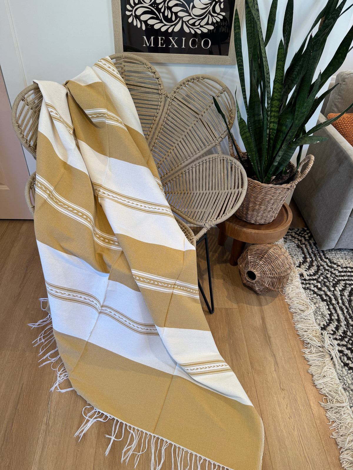 Handwoven Mexican Cotton Throw | Mustard Yellow