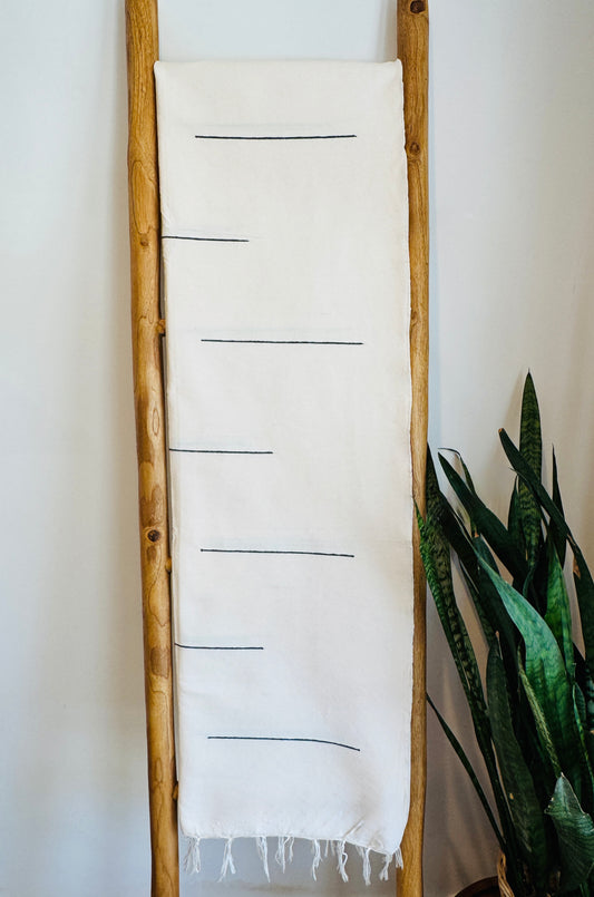 Angela Handwoven Mexican Throw Blanket | White/Black Stitching