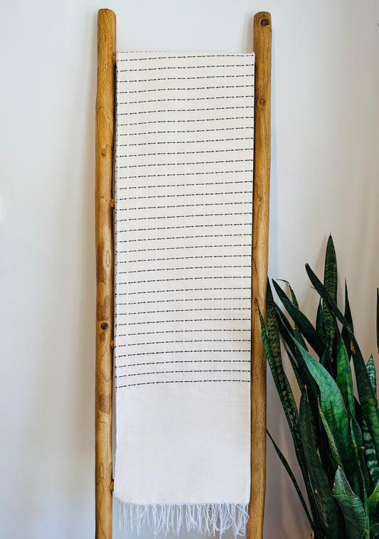Maria Handwoven Mexican Throw Blanket | White/Black Stitching
