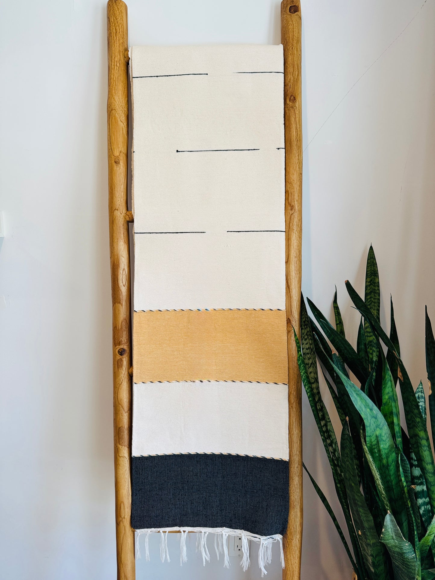 Handwoven Mexican Throw Blanket | Pale Yellow, Black