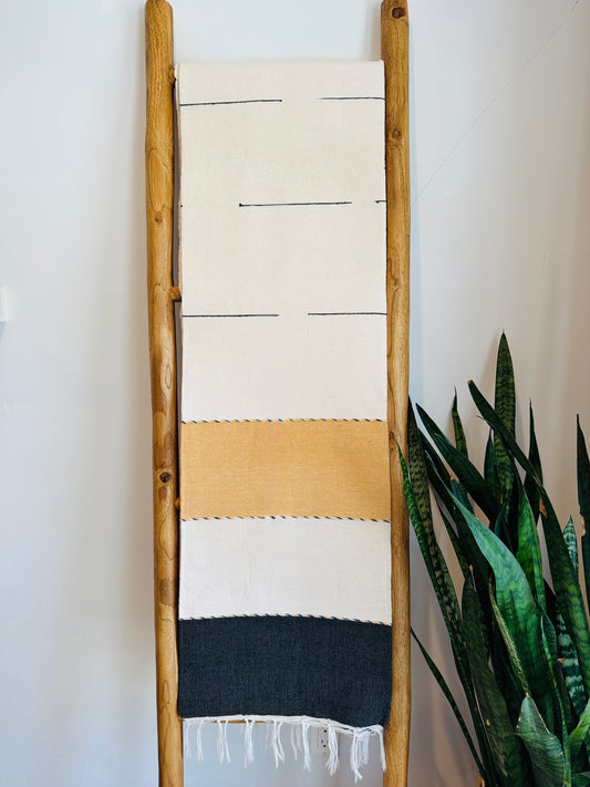 Eloisa Handwoven Mexican Throw Blanket | Pale Yellow, Black