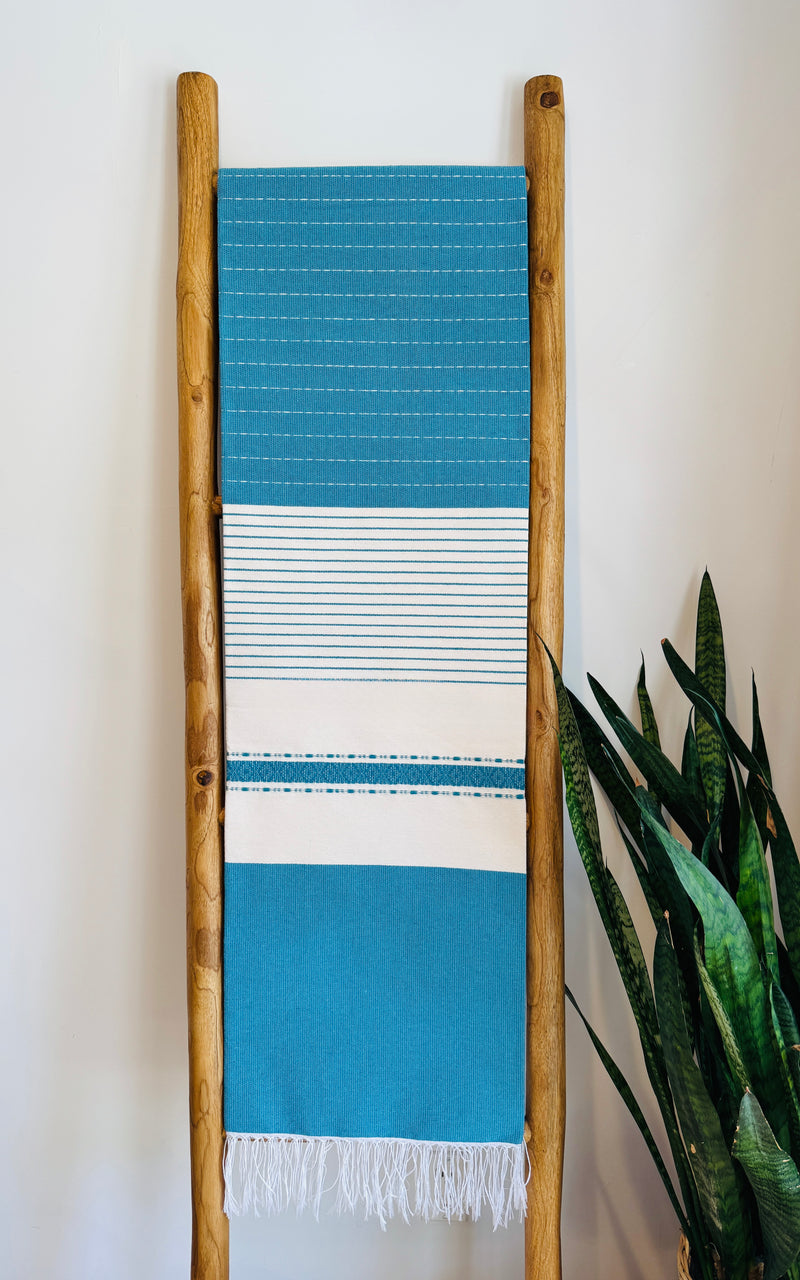 Handwoven Mexican Cotton Throw | Ocean Blue