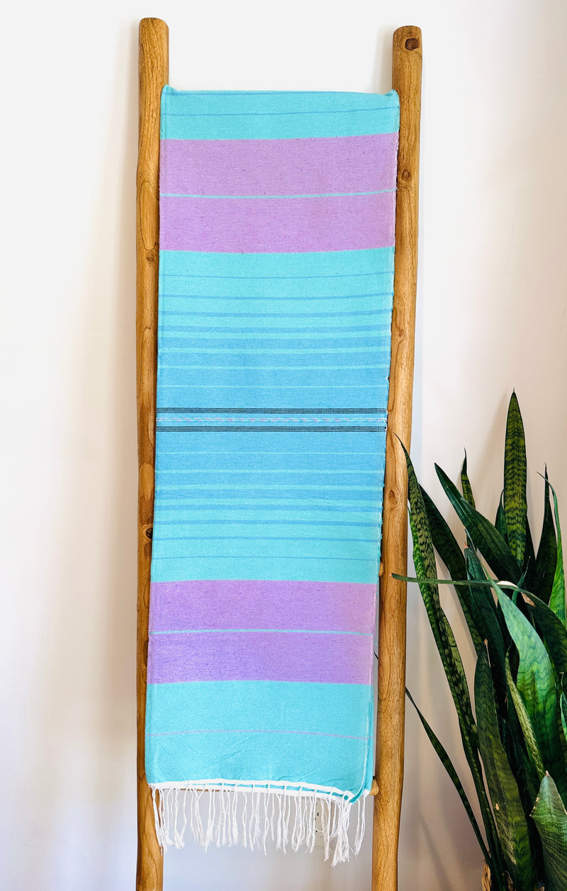 Handwoven Mexican Cotton Throw Blanket | Teal/Lilac