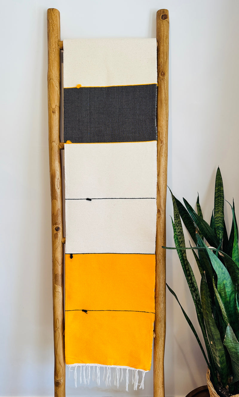 Handwoven Mexican Cotton Throw | Black & Yellow