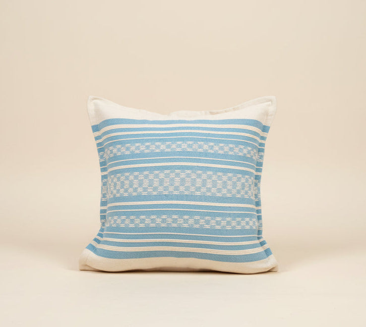 Handwoven Cotton Pillow Cover | Ivory & Baby Blue