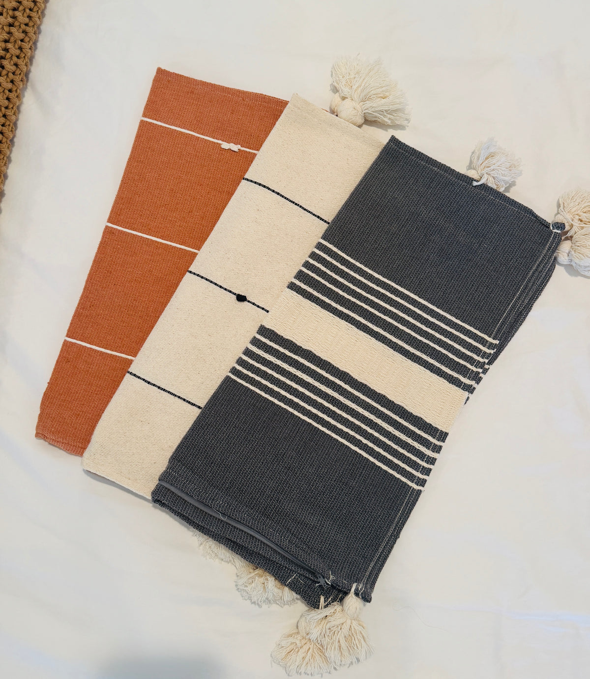 Handwoven Cotton Pillow Cover with Tassels | Grey & Ivory