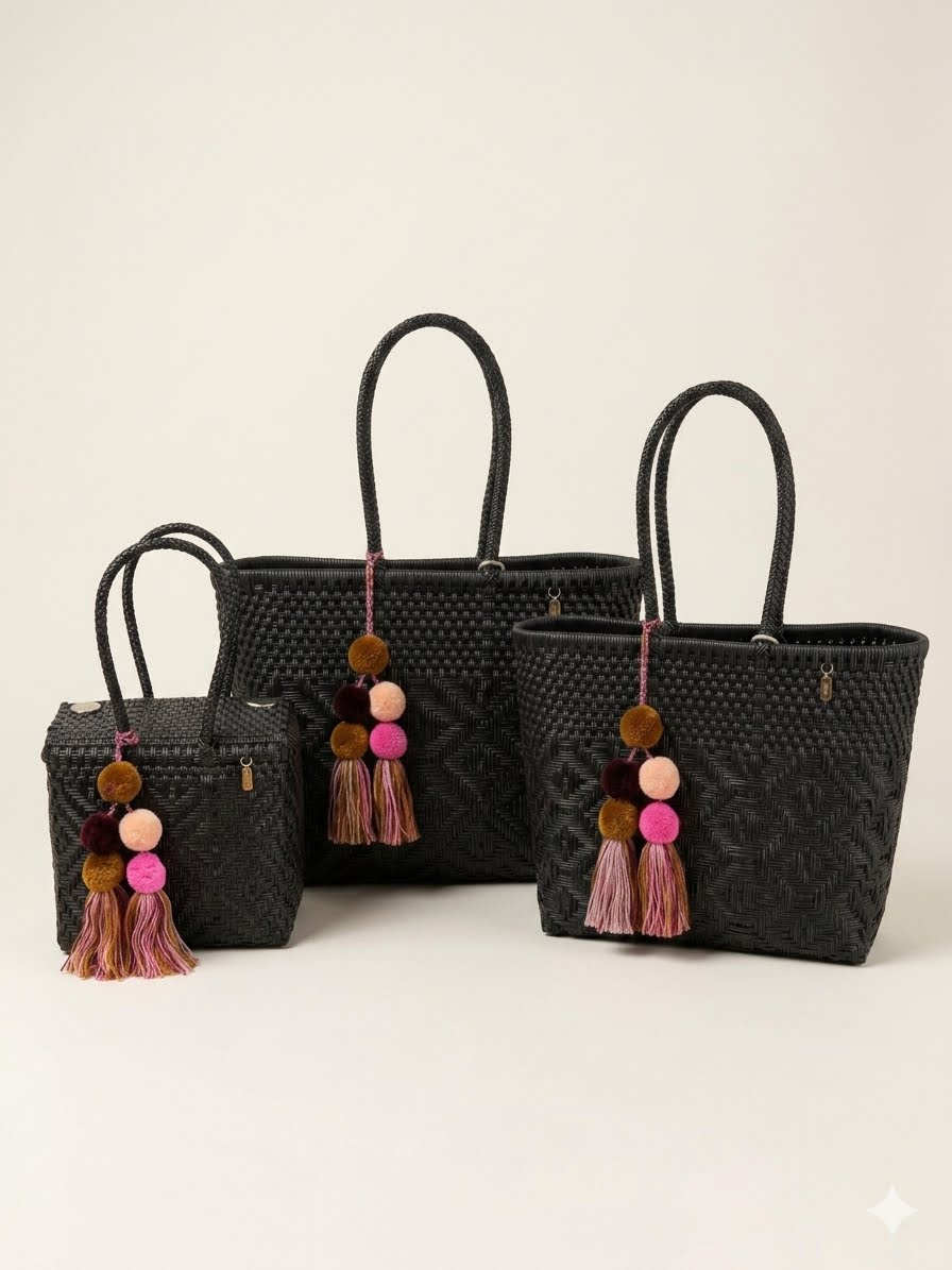 Playa Grande Tote | Black Sierra Diamond Weave