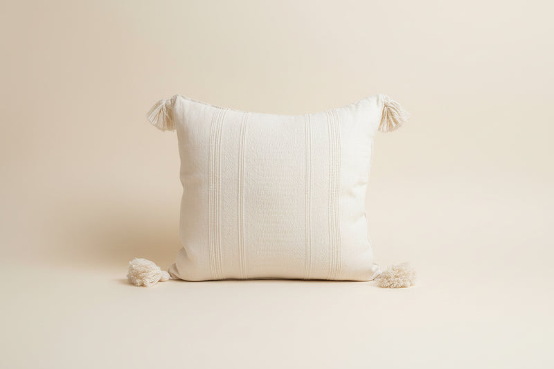 Handwoven Cotton Pillow Cover with Tassels | Ivory