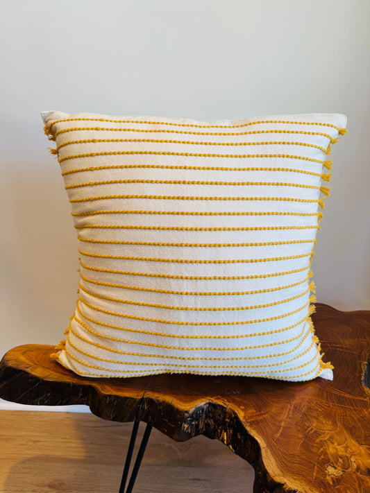 Handwoven Mexican Pillow Cover with fringe | Ivory, Yellow