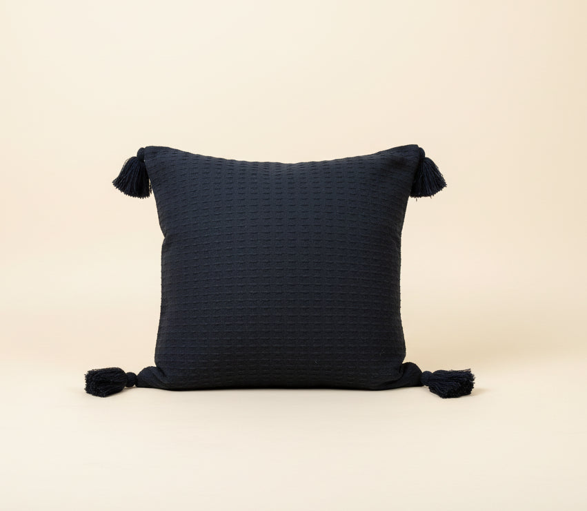 Handwoven Cotton Pillow Cover with Tassels | Black