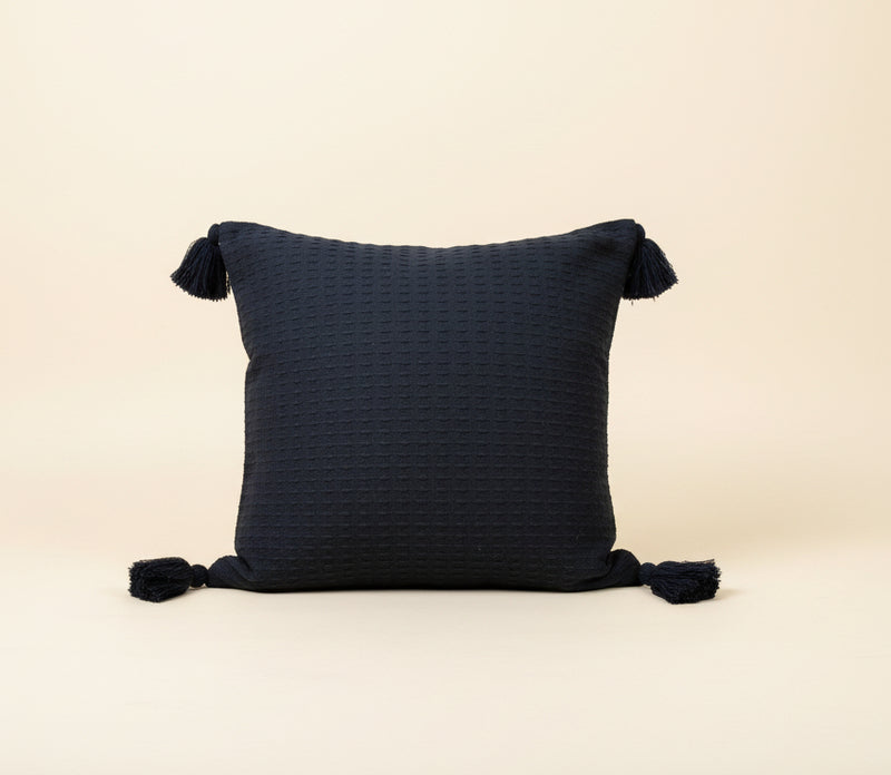 Handwoven Cotton Pillow Cover with Tassels | Black