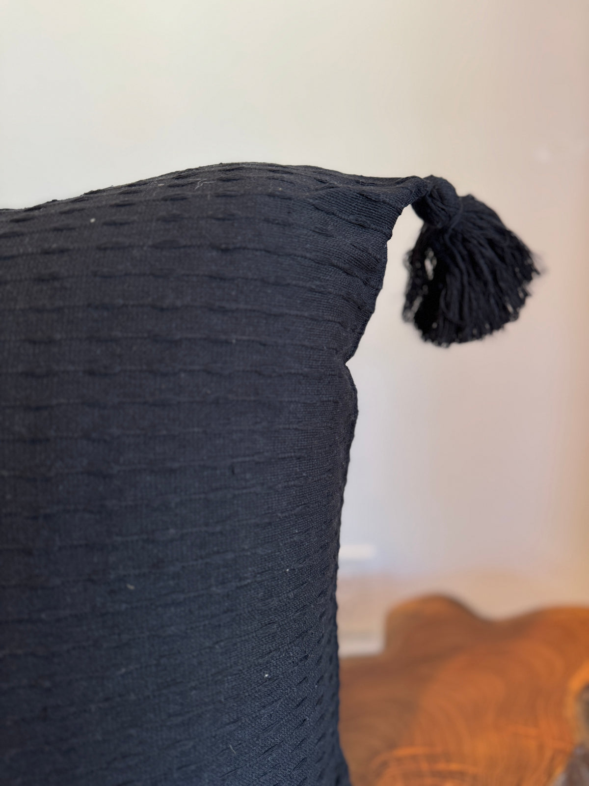 Handwoven Cotton Pillow Cover with Tassels | Black