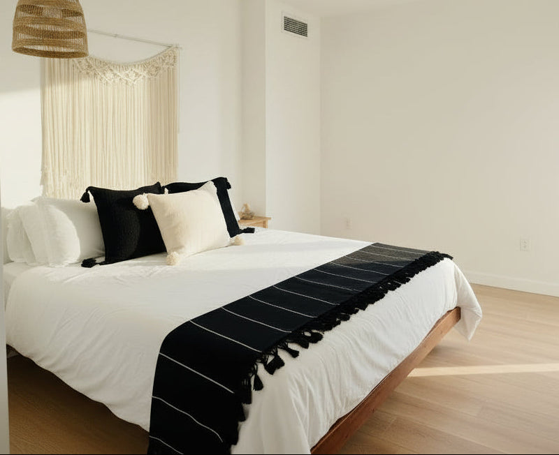 Mexican Handwoven Cotton Quilt |           Black & Ivory |                 Twin