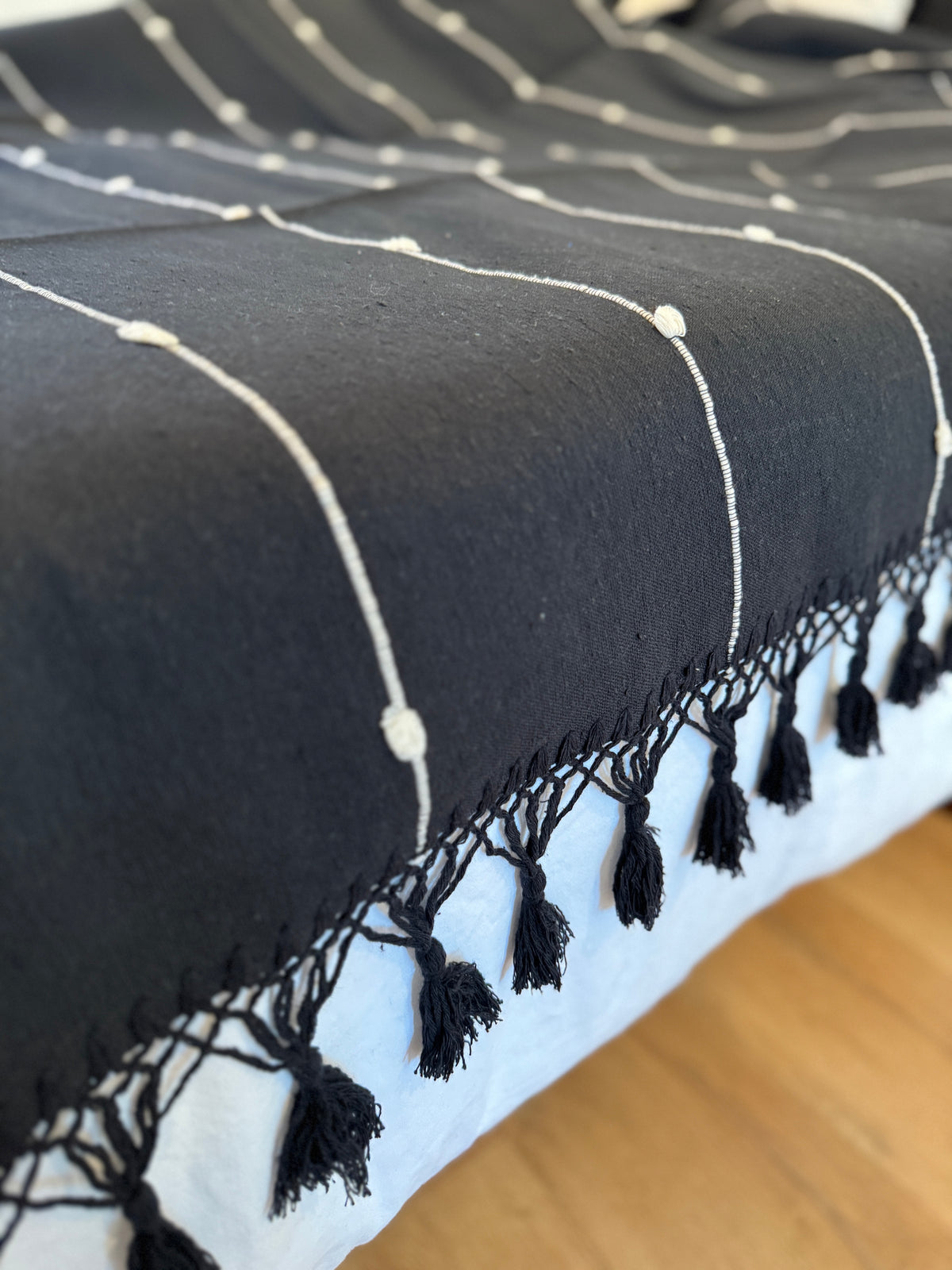 Mexican Handwoven Cotton Quilt |           Black & Ivory |                 Twin