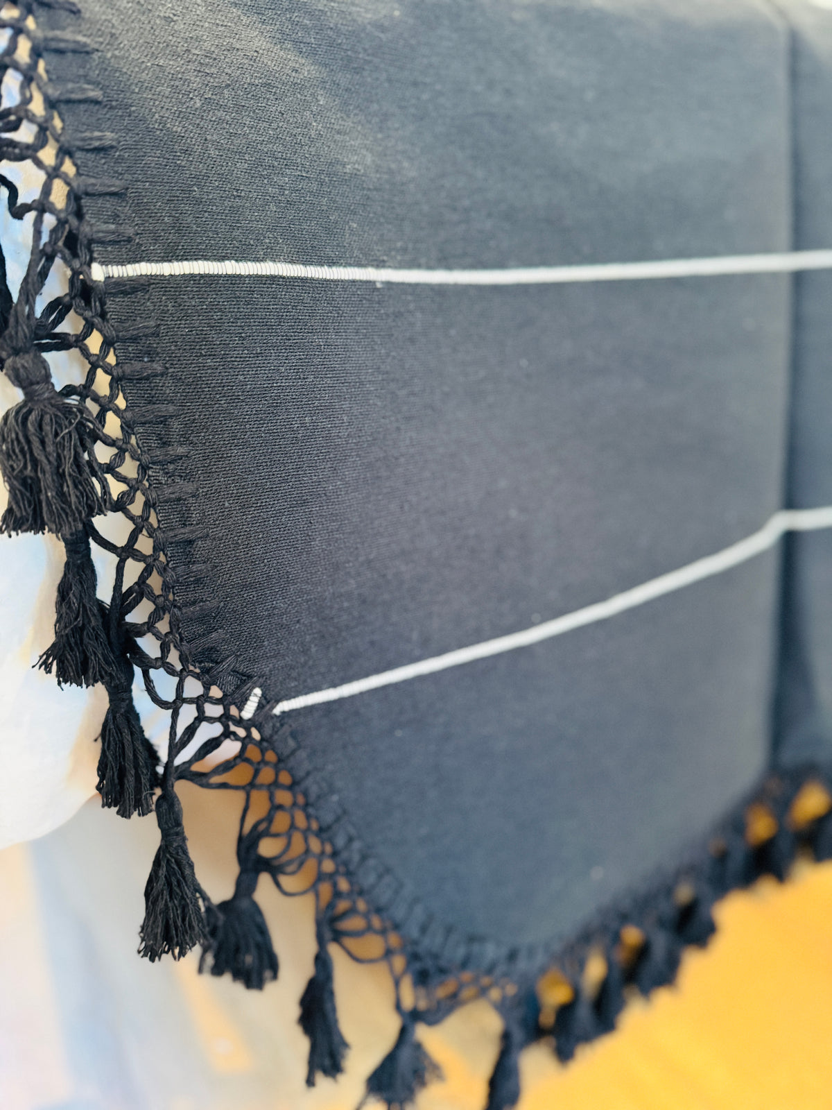 Mexican Handwoven Cotton Quilt |           Black & Ivory |                 Twin