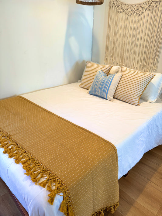 100% Cotton Woven Quilt | Mustard Yellow, Cream    Double