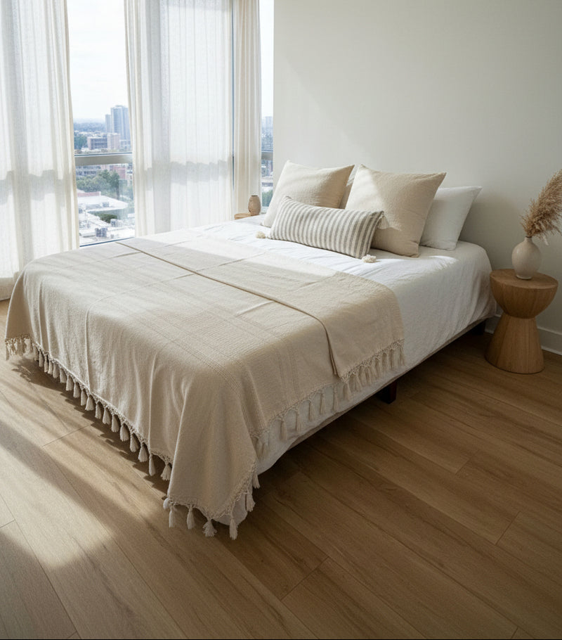 Mexican Handwoven Cotton Quilt | Natural      Double