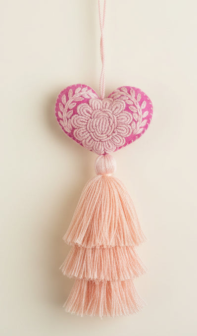 Heart Embroidered Pompom / Pink, Light Pink