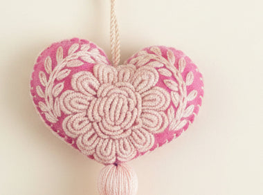 Heart Embroidered Pompom / Pink, Light Pink