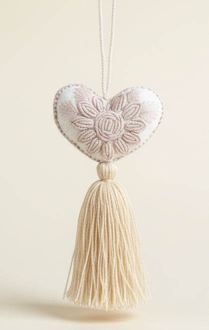 Heart Embroidered Pompom / Cream