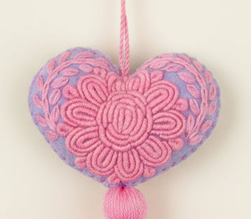 Two toned heart pompom / Purple, Pink
